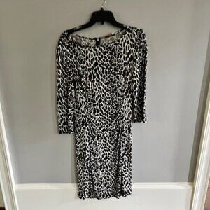 Tory Burch, Beautiful Leopard Print, Rushed, with 3/4 Sleeve Midi Dress, Size S